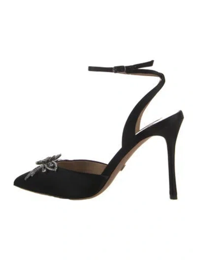 Pre-owned Badgley Mischka Satin Crystal Embellishments Slingback Pumps In Black