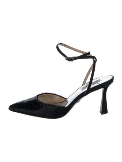 Pre-owned Badgley Mischka Satin Crystal Embellishments Slingback Pumps In Black