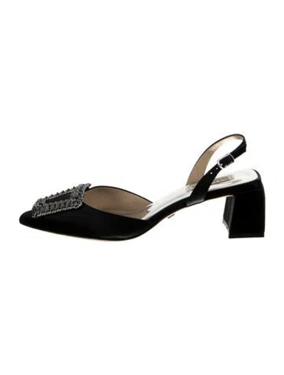 Pre-owned Badgley Mischka Satin Crystal Embellishments Slingback Pumps In Black