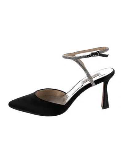 Pre-owned Badgley Mischka Satin Crystal Embellishments Slingback Pumps In Black