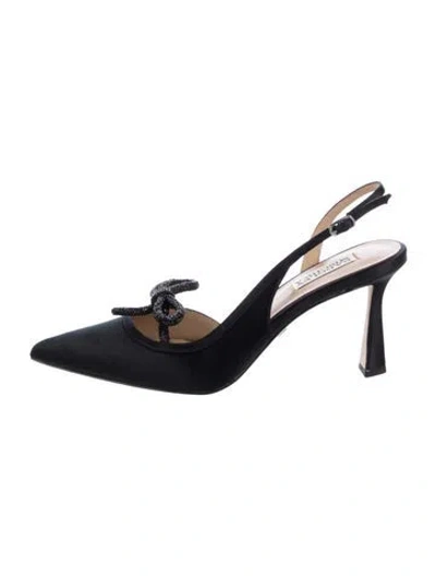 Pre-owned Badgley Mischka Satin Crystal Embellishments Slingback Pumps In Multi