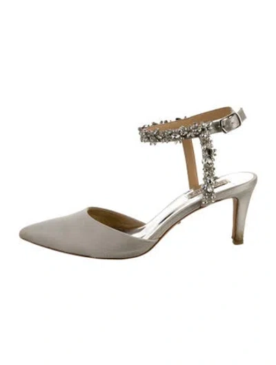Pre-owned Badgley Mischka Satin Crystal Embellishments Slingback Pumps In Neutral