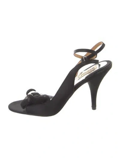 Pre-owned Badgley Mischka Satin Crystal Embellishments Slingback Sandals In Black