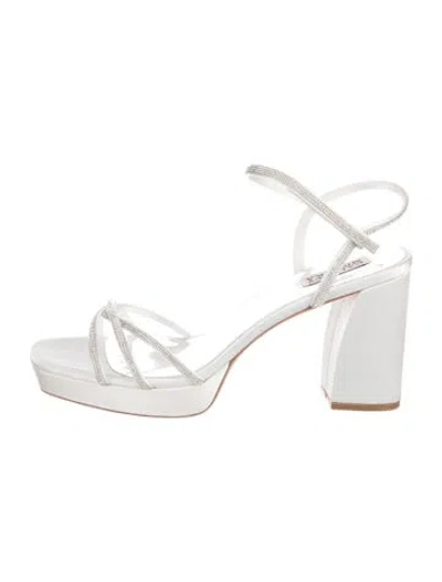 Pre-owned Badgley Mischka Satin Crystal Embellishments Slingback Sandals In White