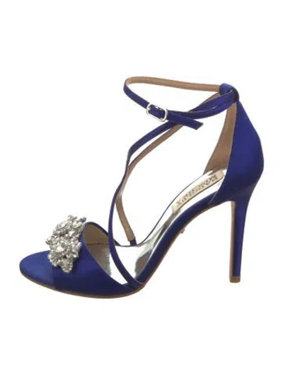 Pre-owned Badgley Mischka Satin Crystal Embellishments T-strap Pumps In Blue