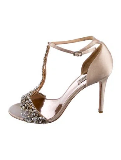 Pre-owned Badgley Mischka Satin Crystal Embellishments T-strap Sandals In Gold