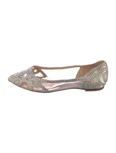 Pre-owned Badgley Mischka Satin Lace Pattern D'orsay Flats In Neutrals