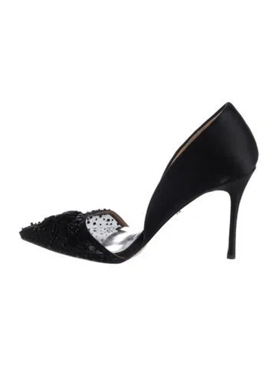 Pre-owned Badgley Mischka Satin Lace Pattern Pumps In Black