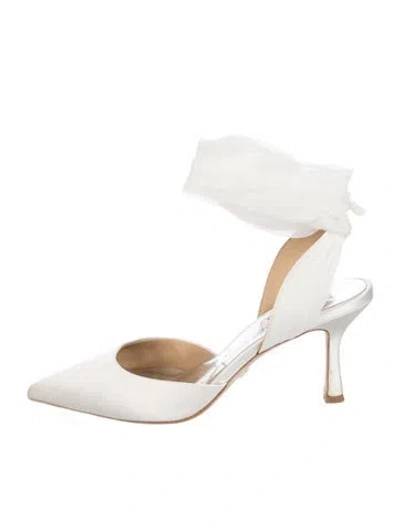 Pre-owned Badgley Mischka Satin Slingback Pumps In White