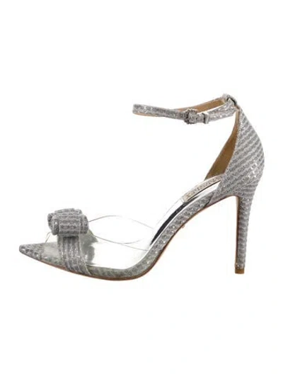 Pre-owned Badgley Mischka Satin Striped Sandals In Silver