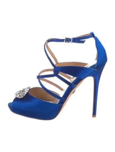 Pre-owned Badgley Mischka Satin T-strap Pumps In Blue