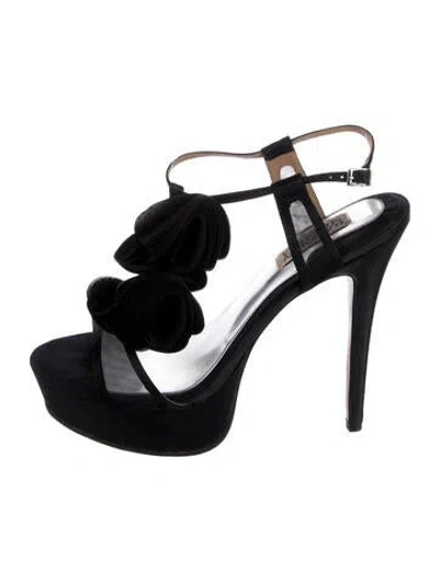 Pre-owned Badgley Mischka Satin T-strap Sandals In Black
