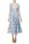 Badgley Mischka Sc3933b Short Ruffle Floral Print Cocktail Dress In Blue