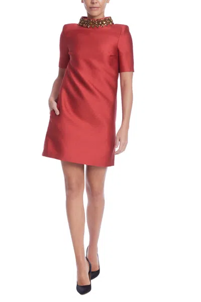 Badgley Mischka Sc4265 Short Beaded Cocktail Dress In Red