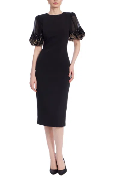 Badgley Mischka Sc4318 Midi Fitted Short Cocktail Dress In Black