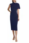 Badgley Mischka Sc4326 Fitted Cape Cocktail Midi Dress In Blue