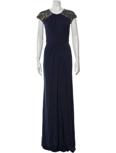 Pre-owned Badgley Mischka Scoop Neck Long Dress In Blue