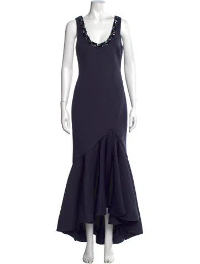 Pre-owned Badgley Mischka Scoop Neck Long Dress W/ Tags In Blue