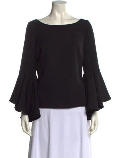 Pre-owned Badgley Mischka Scoop Neck Long Sleeve Blouse In Black