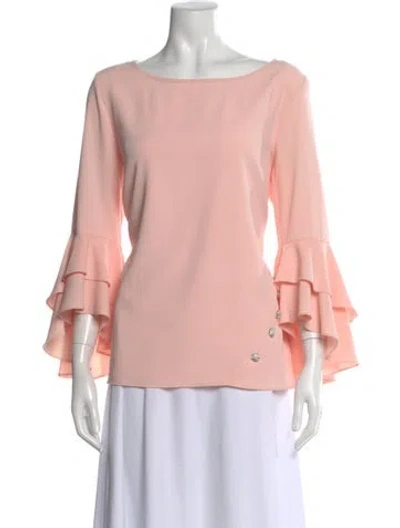 Pre-owned Badgley Mischka Scoop Neck Three-quarter Sleeve Blouse In Pink