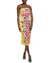 Badgley Mischka Strapless Floral-print Bodycon Midi Dress In Multi