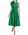 Badgley Mischka Sleeveless Ruffle A-line Midi Dress In Green