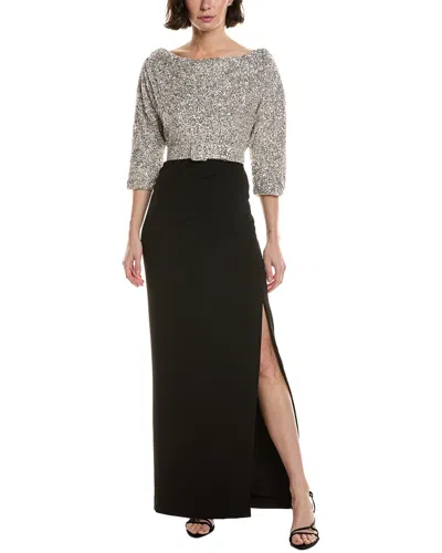 Badgley Mischka Sequin Crepe Gown In Black