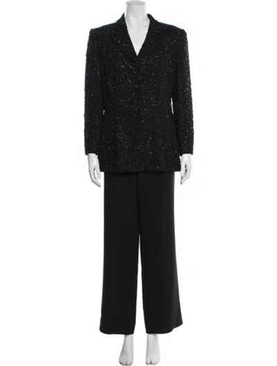 Pre-owned Badgley Mischka Sequin Embellishments Pantsuit In Black