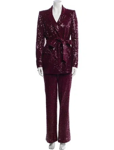 Pre-owned Badgley Mischka Sequin Embellishments Pantsuit In Pink