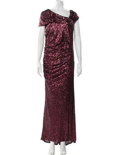 Pre-owned Badgley Mischka Sequin Long Dress In Burgundy
