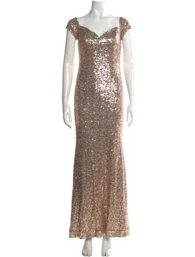Pre-owned Badgley Mischka Sequin Long Dress In Neutral