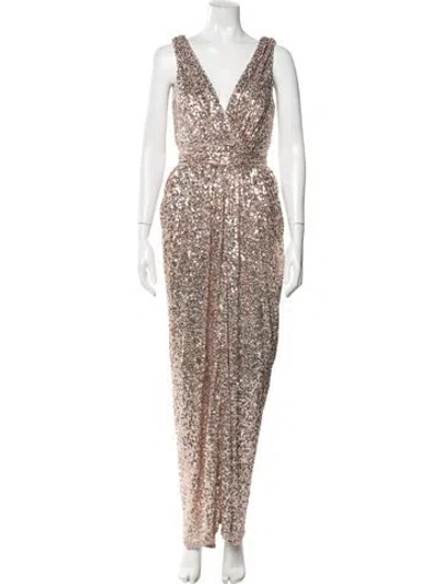Pre-owned Badgley Mischka Sequin Long Dress In Neutral