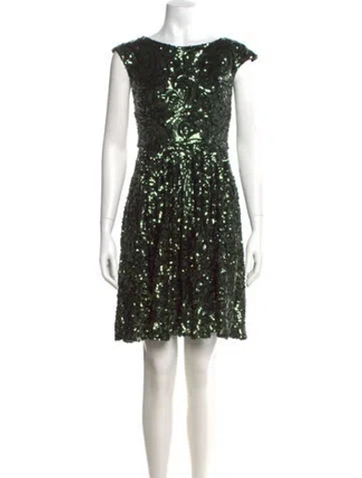 Pre-owned Badgley Mischka Sequin Mini Dress In Green/metallic