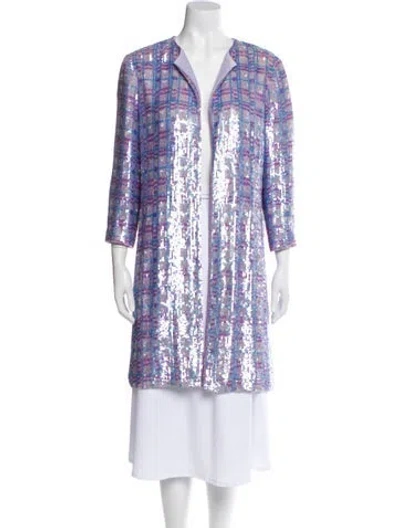 Pre-owned Badgley Mischka Sequin Plaid Print Coat In Purple