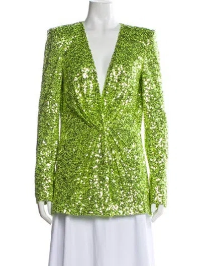 Pre-owned Badgley Mischka Sequin Printed Evening Jacket In Green