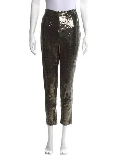 Pre-owned Badgley Mischka Sequin Skinny Leg Pants In Gold