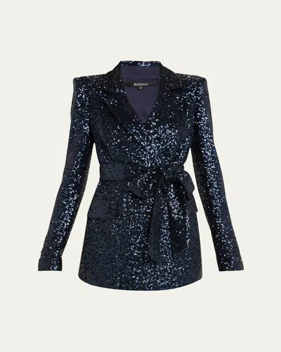Badgley Mischka Sequin Wrap Blazer In Navy