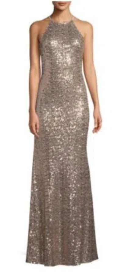 Pre-owned Badgley Mischka Sequined Halter-neck Evening Gown, Size 12 In Pink