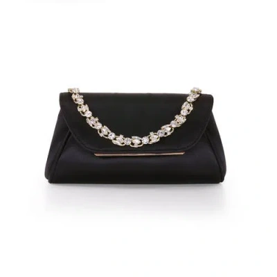 Badgley Mischka Seraphina Satin Clutch With Crystal Necklace Handslip In Black