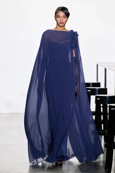 Badgley Mischka Sheer Overlay Gown In Yellow