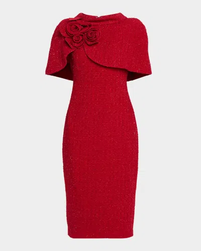 Badgley Mischka Shimmer Boucle Cape Midi Dress In Red