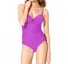 Badgley Mischka Shirred Underwire One Piece Swimsuit In Bad Orchid In Multi
