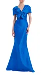 Badgley Mischka Short Sleeve Mermaid Gown In Cobalt In Blue