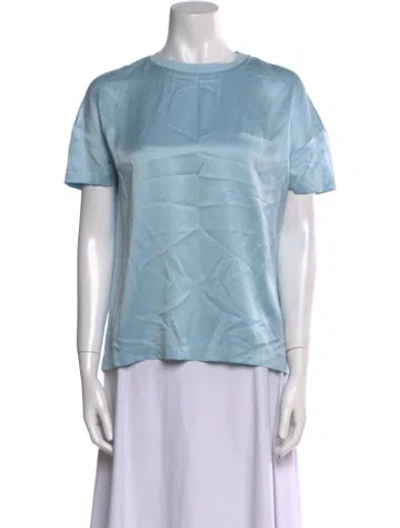Pre-owned Badgley Mischka Silk Crew Neck Blouse In Blue