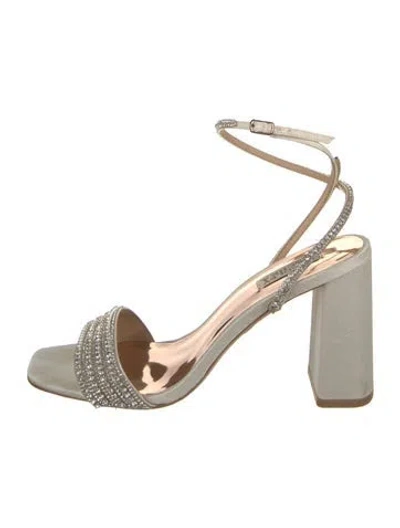 Pre-owned Badgley Mischka Silk Crystal Embellishments Slingback Sandals In Neutral