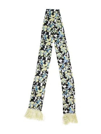 Pre-owned Badgley Mischka Silk Floral Print Scarf In Blue