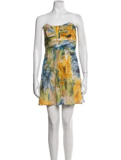 Pre-owned Badgley Mischka Silk Floral Print Top In Blue