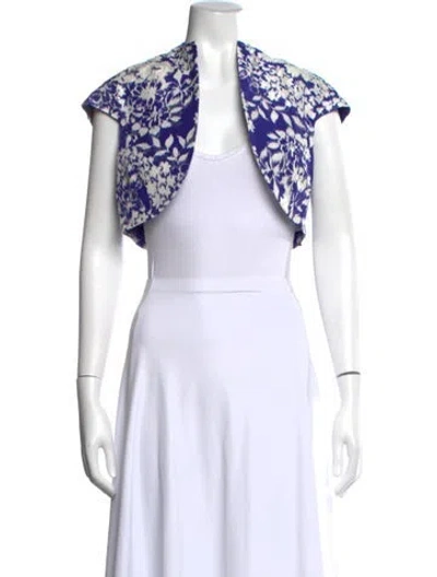 Pre-owned Badgley Mischka Silk Floral Print Top In White