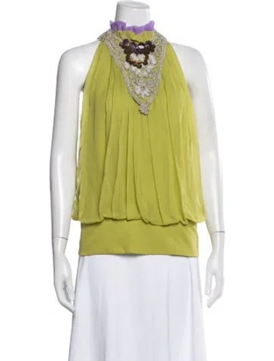 Pre-owned Badgley Mischka Silk Halterneck Blouse In Green