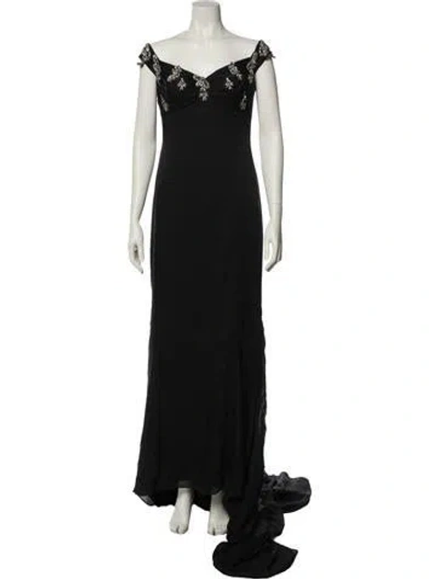 Pre-owned Badgley Mischka Silk Long Dress In Black